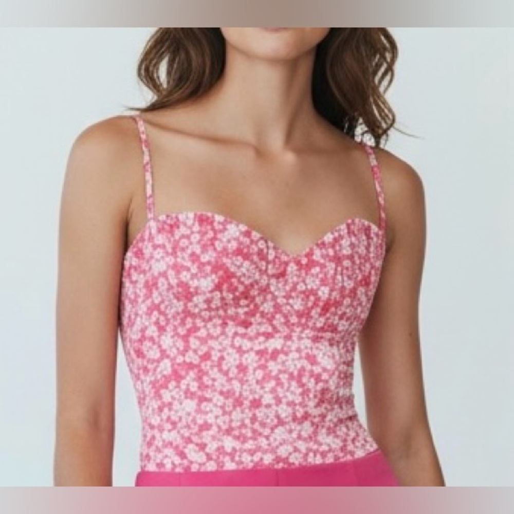 Zara Pink Floral Sweetheart Bodysuit Sz/M